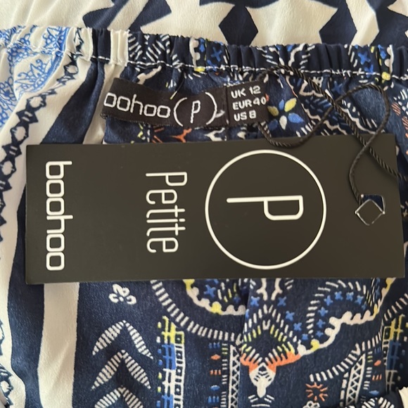 Boohoo Mix Patterned Abstract Off Shoulder Romper Playsuit Blue - Picture 10 of 10